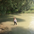Hiker in the Danube river